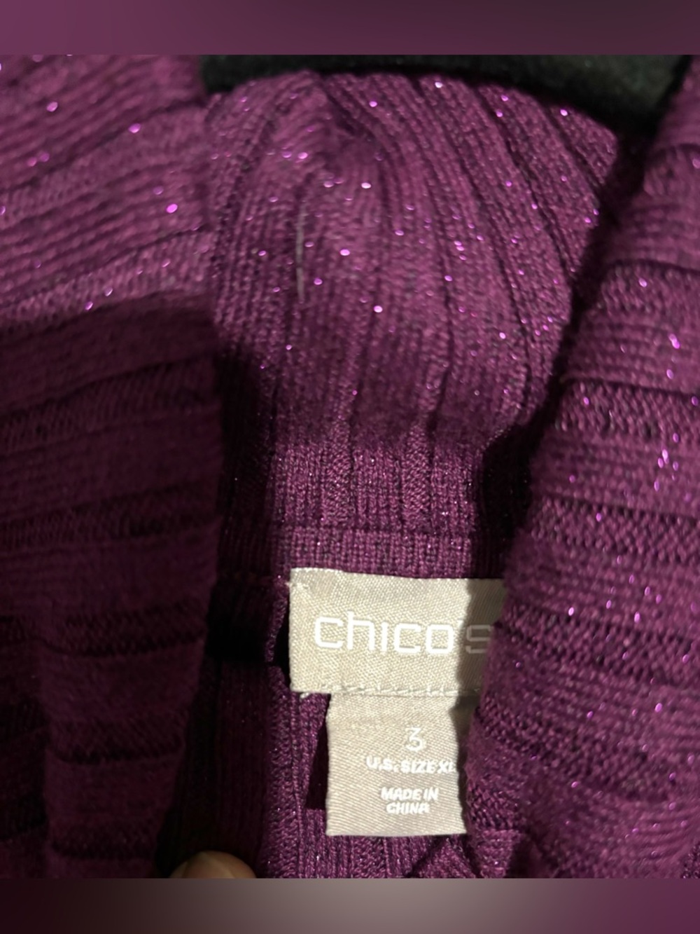 NWT Chicos Size 3 (XL) Purple Turtleneck Sweater Ribbed Long Sleeve Stretchy - Picture 6 of 7